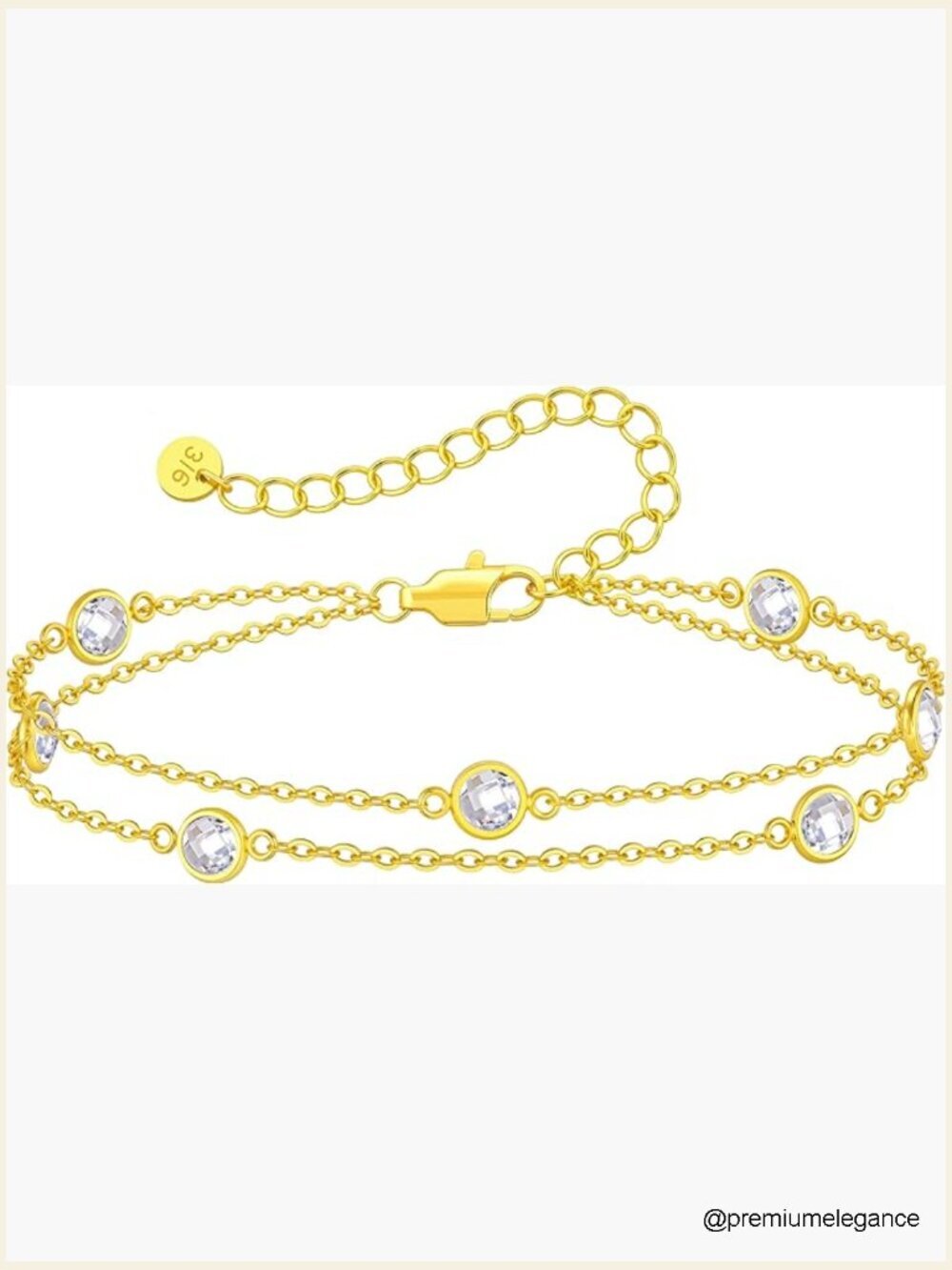 Two-Layer Birthstone Charm Bracelet, 18K Gold Plated, Hypoallergenic &